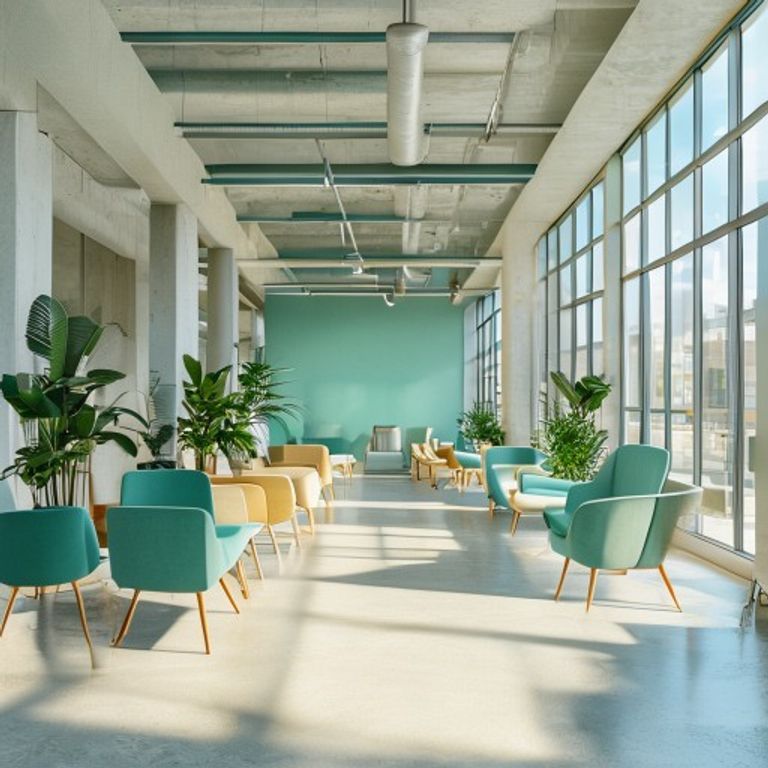 Modern office workspace with natural light and open layout